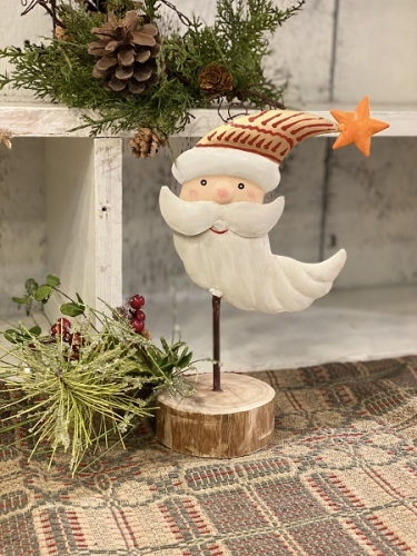 METAL CRESCENT SANTA ON WOOD BASE